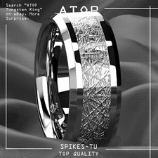 8mm Silver Tungsten Carbide Ring Sterling Silver Inlay Wedding Band ATOP jewelry