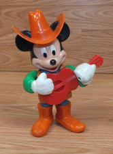 Vintage Disney Cowboy Mickey Mouse Strum'n Guitar Player Wind Up Movement Toy
