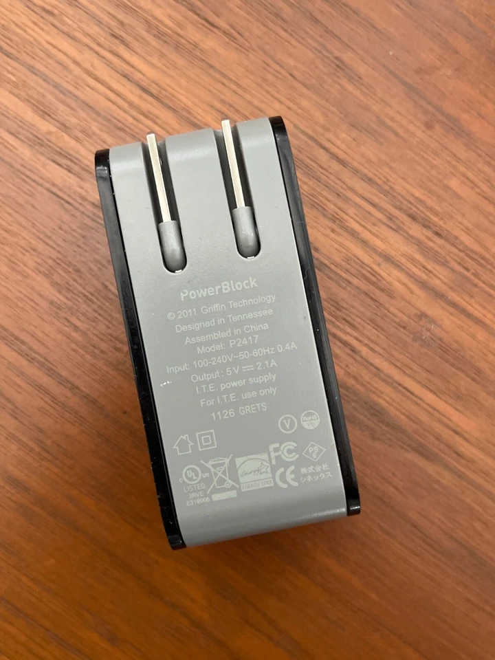 Fuente Cargador Electrónico Griffin Power Block Negro Salida 5v 2.1a P2417 Funciona Foto 3 de 4