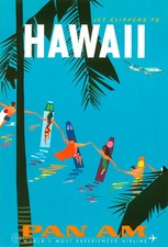 Vintage Illustrated Travel Poster CANVAS PRINT Hawaii Pan Am 16"X12"
