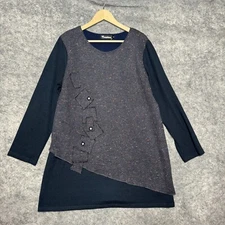 Creation Sweater Womens XL Blue Pullover Asymmetrical Lagenlook Tunic Artsy