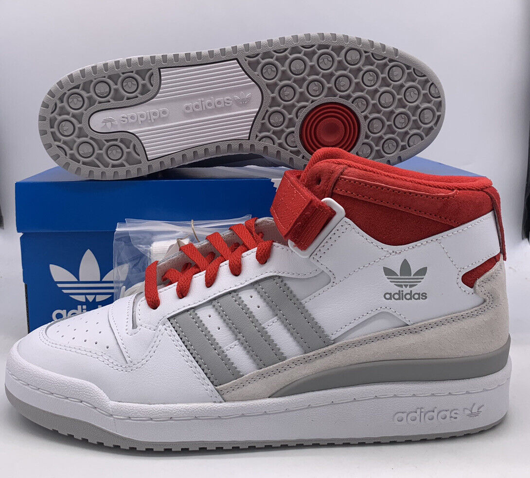 Achternaam Geest fusie Adidas Forum Mid Comfort Leather Shoes White Red Grey FY6819 Mens Size |  eBay