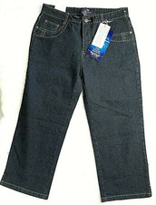 JEANBAY Womens Capri Stretch jeans Sz 8 New W/Tag Drk Blue Rhinestone Bling