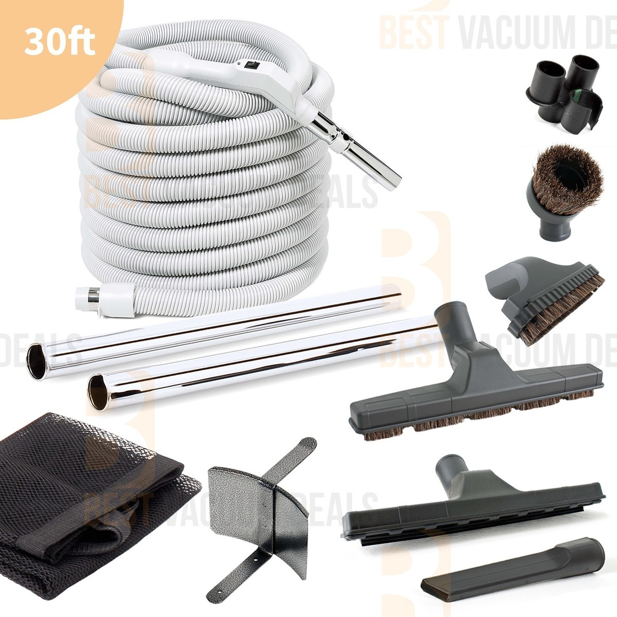 Ultra Clean Central Vacuum Kit - 35ft Hose, Powerhead, Tools, Fits Beam, Electrolux, Nutone