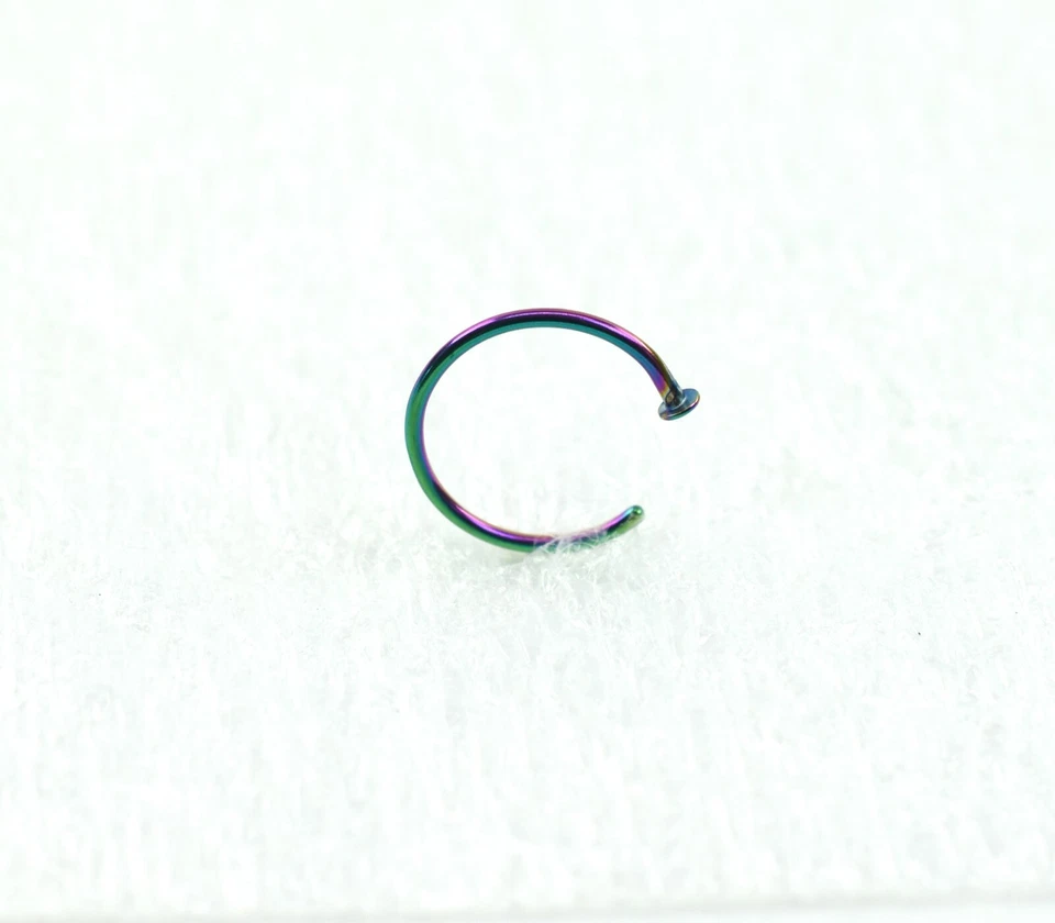 2 Pack 20g 3/8" Rainbow Titanium Nose Ring Hoop - Image 2 of 2