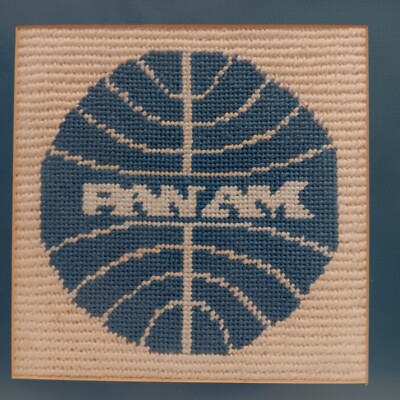 Vintage Pan Am Airlines Framed Wall Art Embroidered Large Cross