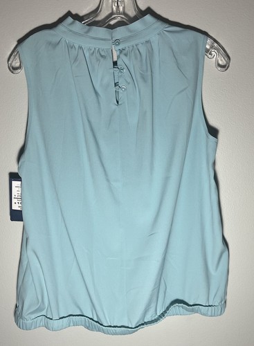 DONCASTER AND TANNER (2) Sleeveless Blouses Blue & Brown Silk Blend NWT Sz 10M - Picture 2 of 10