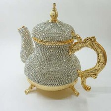 Teiera turca fatta a mano in rame rivestito con cristalli Swarovski decorazione casa colore oro