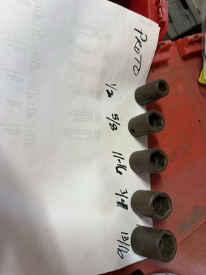 Lot Of 9 Impact SAE 1/2  Drive Socket, Some Proto, Craftsman Used. (H)