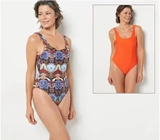 Attitudes by Renee Reversible Bathing Suit (Boho/OrngeSpice, Small) A500943.
