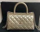 CHANEL 25K Coco Handle 24 Bag Light Gold A92990 Crossbody Purse Caviar Auth New