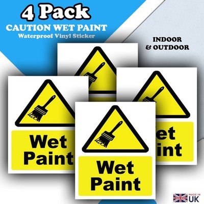4er Pack - Achtung Nasslack Aufkleber - Wasserdichte Vinyl Aufkleber Schilder 110mm x 90mm