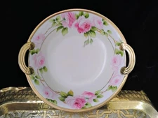 Nippon Hand Painted Pink Roses With Gold Serving/Cabinet Bowl