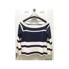 J. Crew Womens Navy Blue  White Striped Sweater Nautical 100 Cotton Size Large