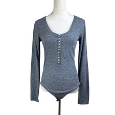 Intimately Free People M Dylan Thermal Gray Knit Long Sleeve Full Butt Bodysuit