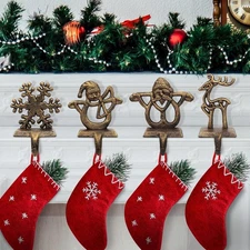 Retro Christmas Stocking Holders for Mantel - Set of 4 Vintage Heavy Hangers