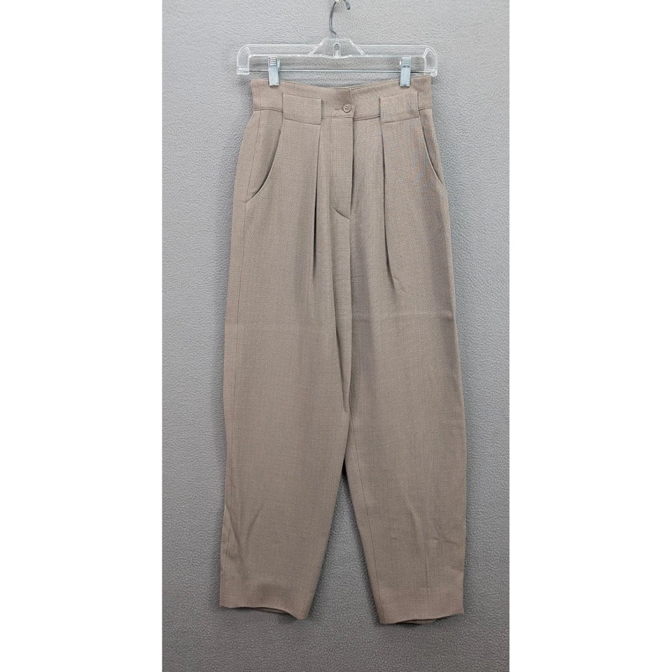 Pantalones plisados de tiro alto vintage Giorgio Armani lana seda beige Italia para mujer 6 Foto 3 de 4