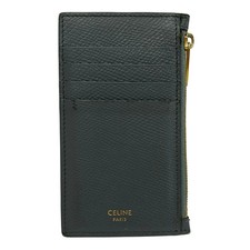 CELINE Compact Zipped Card Holder Dark Gray Leather Coin Case