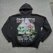 Civil Regime Hoodie Mens Medium Black Skull Rose Graphic Pullover Sweatshirt