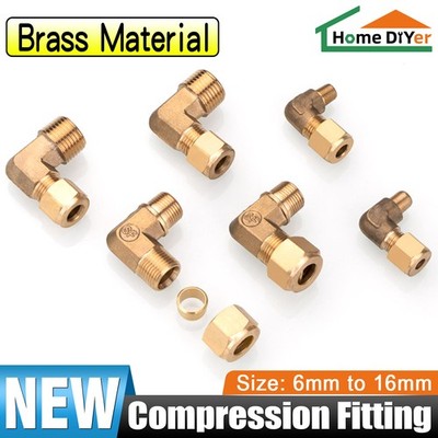 6 - 16mm Brass Compression Ferrule Fittings 90° Elbow Connector For Copper Tube