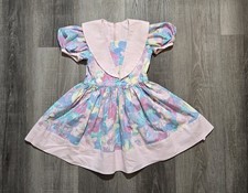Vintage Girl Floral Dress Multicolor Pink Collared Puff Sleeve 4 Zip