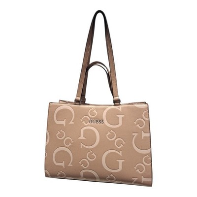 GUESS Brown Logo Satchel/Top Handle Bag Zip Closure Detachable Strap Lined