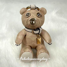 Coach Collectible Bear Bag Charm In Signature Canvas Gold/Sand/Chalk CZ195 NWT