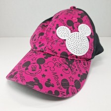 Disney Parks Mickey Mouse Youth Pink Black Rhinestone Adjustable Baseball Cap