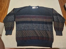Vintage Florence Tricot Italian Knit Sweater XL Grandpa Stripe Italy Wool Blend