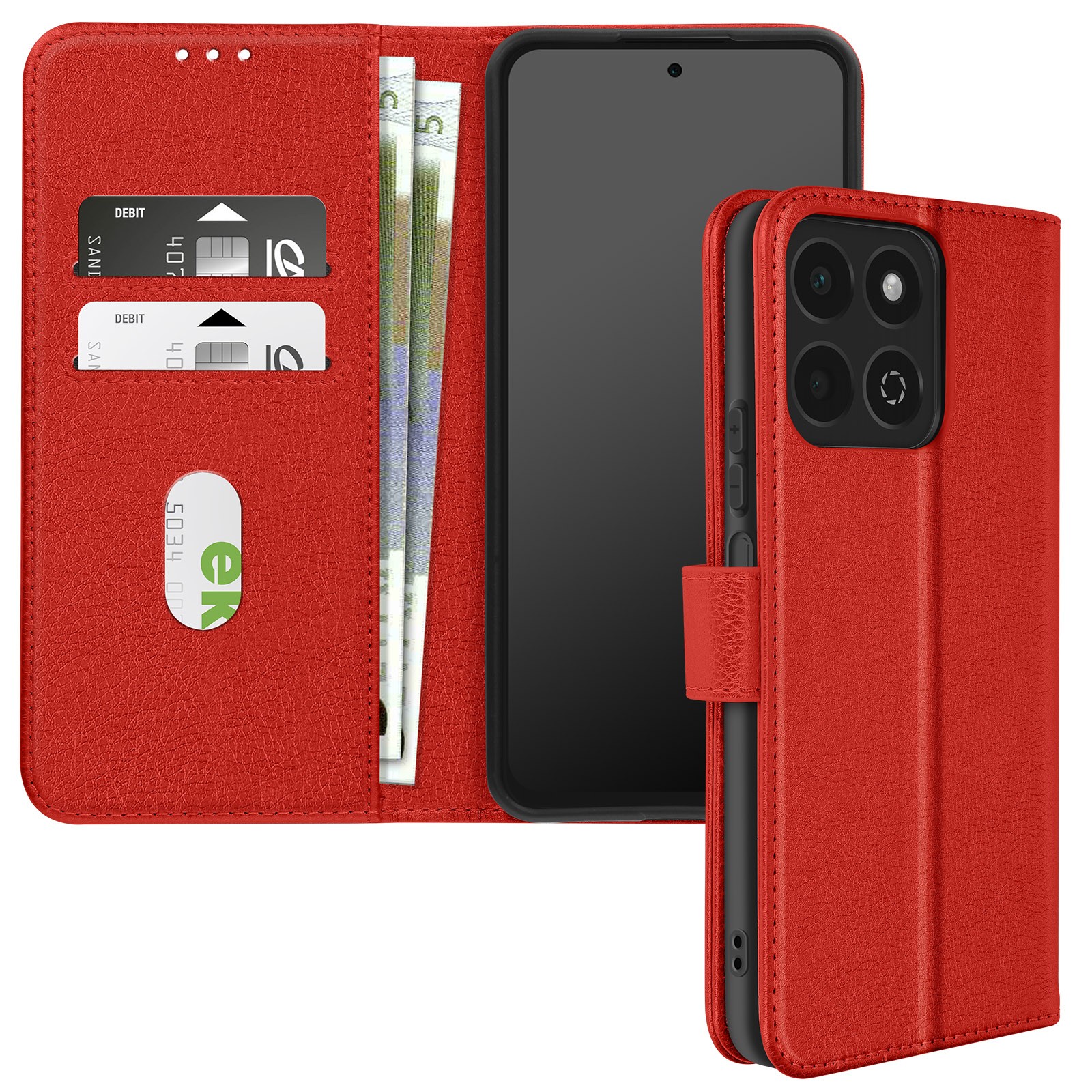 Coque Honor 200 Smart Clapet Rouge - Protection Intégrale en Cuir avec Support Vidéo