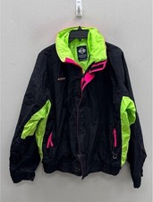Vtg 90s Columbia Radial Sleeve Jacket Mens L Neon Green Pink Black Retro Ski