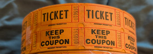 Opened Double Raffle Ticket Roll Orange Tickets "Keep This Coupon"