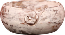 Mango Wood Handmade Yarn Bowl with Craved Hole Anti-Slip Design Wool Storage ...