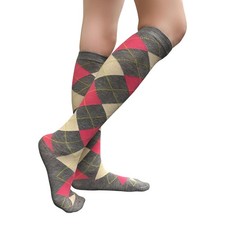 Argyle Fashion Women Ladies Colorful Knee High Socks Cotton Blend Casual Soft