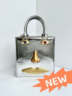 #ad Schiaparelli devil#x27;s eye facial features three bread bag hand held bag Sliver $399.50