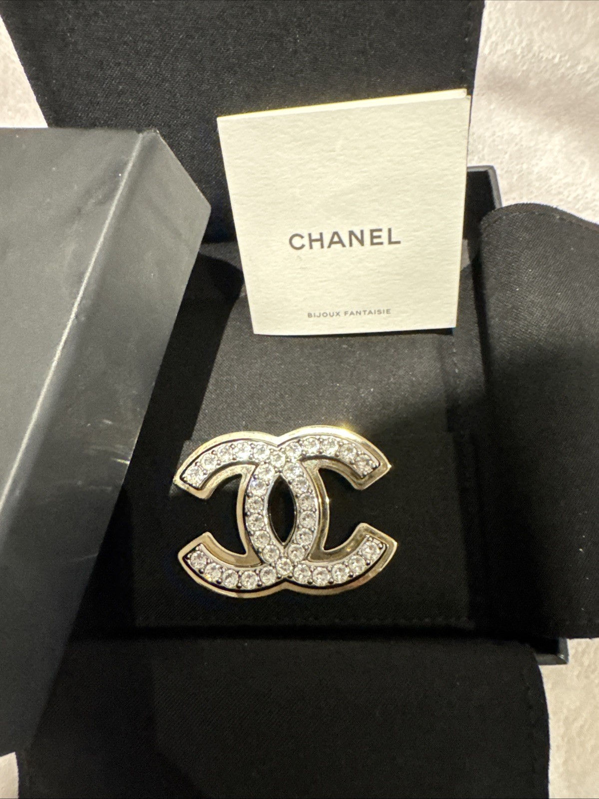 Chanel Crystal CC Brooch Authentic Vintage Pin Brooch