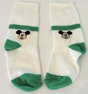 Vintage Toddler Disney Mickey Mouse Socks Green White Mickey's Face 1 Pair