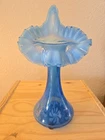 FENTON BLUE OPALESCENT DAISY AND FERN JIP JACK IN PULPIT VASE ~GORGEOUS~