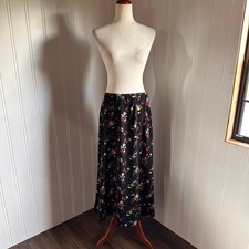 Vintage 90s/Y2K Whimsigoth Black Floral Maxi Skirt 12