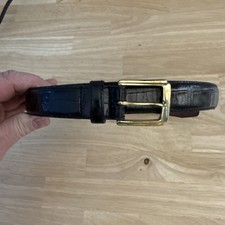 Italian Leather Croco Men  s Belt Black Sz 40 Solid Brass Buckle