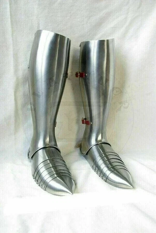 Medieval Leg Armor Steel Warrior Larp Greaves Knight Armor Sabatons SCA Foto 4 de 4