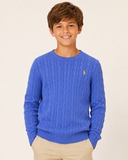 Polo Ralph Lauren Kids Cable Knit Sweater Blue 100 Cotton Crewneck Pony Logo