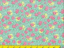 Light Red Roses w/ Purple Flowers on Light Green Quilting Fabric by Yard 527