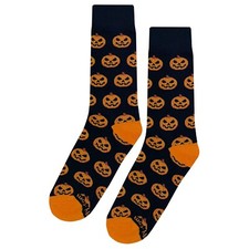 NWT Pumpkin Head Dress Socks Novelty Men 8-12 Black and Orange Crazy Fun Sockfly