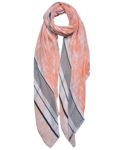 Mezcla de algodón para todas las estaciones para mujer colorido a rayas y estampado con bufanda de borde - Imagen 9 de 9