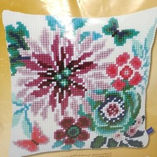 Pillow Cover Cross Stitch Kit Floral Butterfly Front Blue Pink Floral 0154266