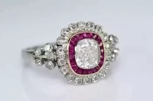 2Ct Art Deco Style Lab Created Diamond & Ruby 14K White Gold FN Engagement Ring - Picture 4 of 13
