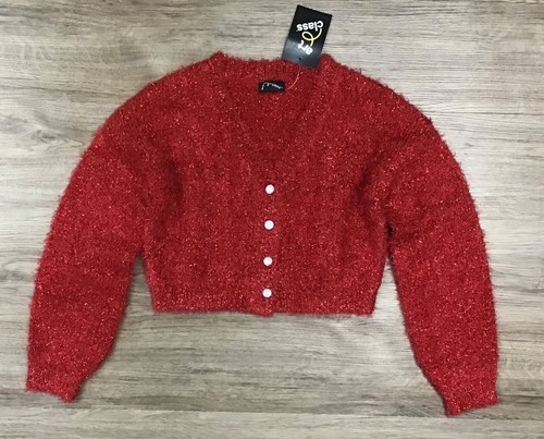 Girls' Eyelash Button-Front V-Neck Cardigan Sweater art class Red M L XL XXL - Picture 2 of 5