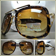 Men's CLASSIC VINTAGE RETRO Style SUNGLASSES SHADES Square Tortoise  Gold Frame