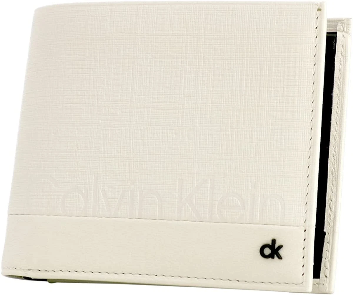 CK CALVIN KLEIN bi fold mini wallet leather lightweight 836634 White with box